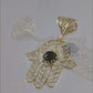 18K Gold Over Bronze Filigree Hamsa Gemstone Pendant with Black Onyx