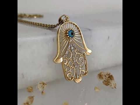 Hamsa Pendant with Evil Eye and Crystal Filigree