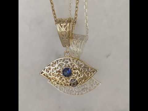 Filigree Evil Eye Pendant with Blue Crystal