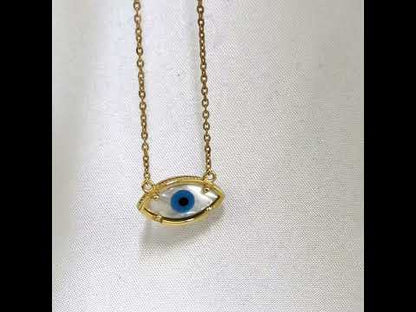 Mother of Pearl Evil Eye Necklace Marquise Nazar Necklace