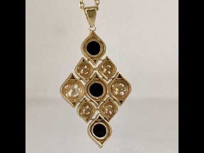 Black Onyx Filigree Gold Tone Statement Pendant