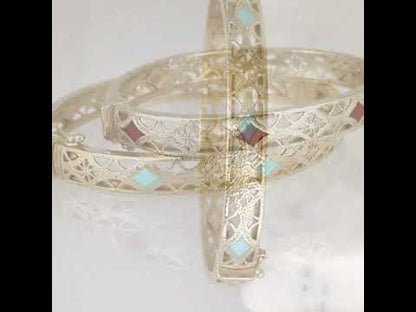 Enamel Filigree Hinged Bangle Bracelet