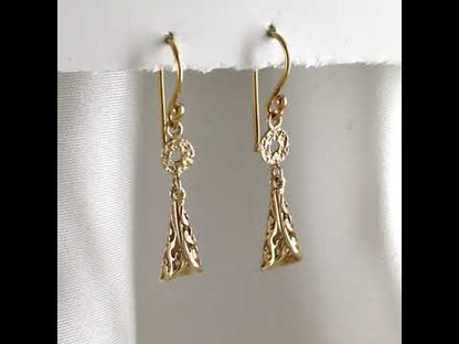 Filigree Cone Drop Earrings with Open Scroll Detail