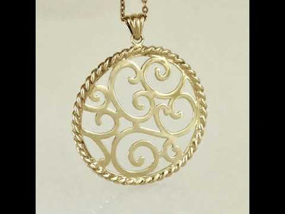 Ornate Scrollwork Round Pendant with Rope Border