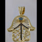 Hamsa Pendant with Black Spinel and Evil Eye – Gold over Sterling Silver, Enhancer Clasp