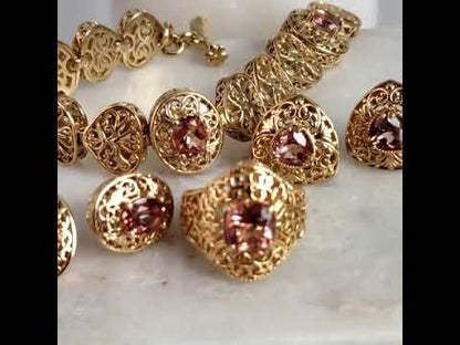Trillion Morganite Stud Earrings with Scrollwork Filigree