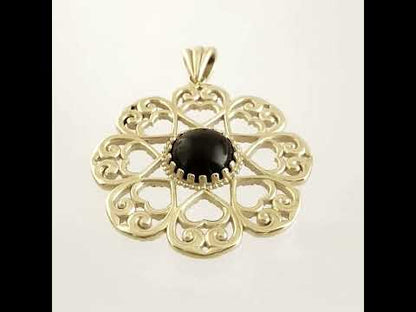 Elegant Gold Heart Filigree Pendant with Black Onyx – Handcrafted Artisan Necklace
