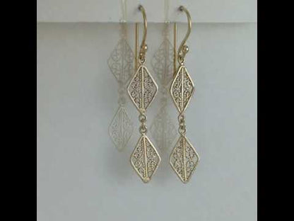 Double Diamond Filigree Drop Earrings