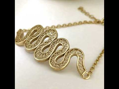 Serpentine Wave Filigree Bracelet with Openwork Design