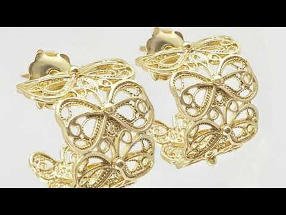 Butterfly Filigree Hoop Earrings - Gold over Sterling Silver