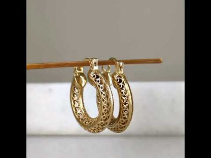 Stunning Gold Filigree Hoops – Artisan Handcrafted Small Hoops, 1-Inch Vintage-Inspired Jewelry