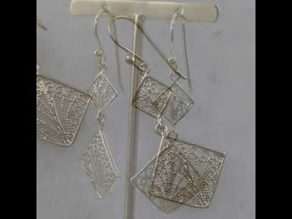 Gold Over Bronze Filigree Diamond-Shaped Dangle Earrings