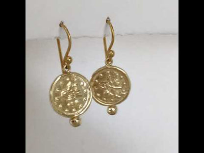 Textured Gold Coin Drop Earrings – Vintage Inspired
