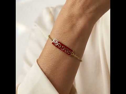 Red Enamel Wave Motif Bar Bracelet