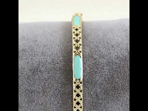 Enamel Inlay Bangle – Lattice Detail with Safety Clasp, 7 or 8 in. Red Coral / Turquoise color options
