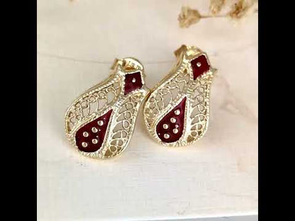 Red Enamel Filigree Stud Earrings