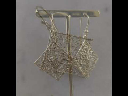 Filigree Diamond-Shaped Drop Earrings with Floral Scrollwork