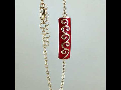 Red Enamel Wave Motif Bar Bracelet