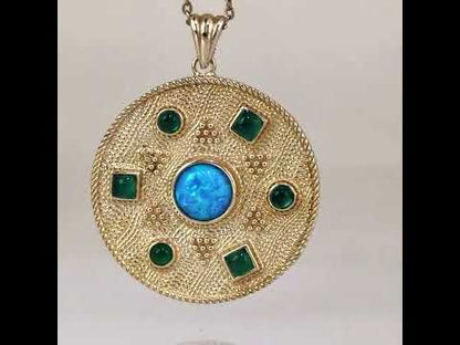 Opal Crystal and Green Agate Round Statement Pendant
