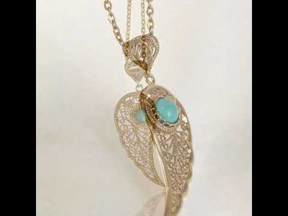 Filigree Angel Wing Pendant with Turquoise