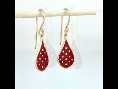 Teardrop Red Enamel Drop Earrings