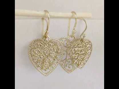 Heart Shape Openwork Filigree Drop Earrings