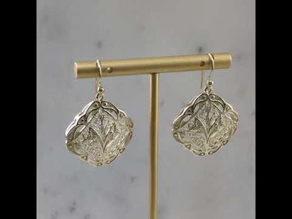 Ornate Filigree Dangle Earrings with Etruscan Detailed Borders
