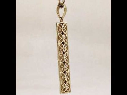Rectangular Filigree Bar Pendant with Ornate Openwork