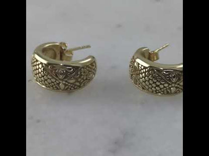 Etruscan J Hoop Earrings with Milgrain Detailing -Byzantine Design