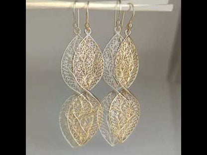 Nature Inspired Filigree Leaf Dangle Earrings – Elegant Long Earrings with Intricate Detail