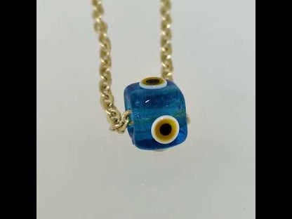 Evil Eye Gold Necklace Blue Glass Bead Pendant Protection Necklace Minimalist Turkish Jewelry