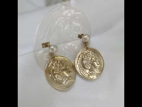 Pearl Roman Great Alexander Coin Earrings