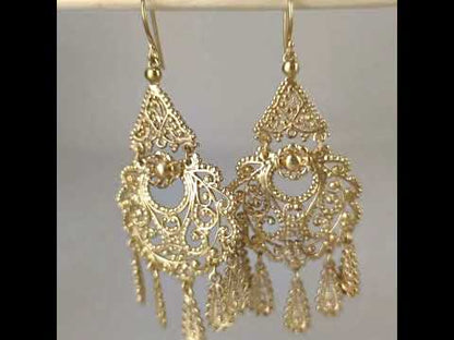 Gold Filigree Chandelier Earrings – Vintage-Inspired 2 3/8 Inch Dangle Earrings