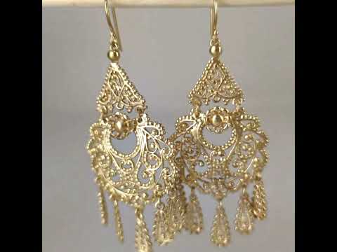Gold Filigree Chandelier Earrings – Vintage-Inspired 2 3/8 Inch Dangle Earrings