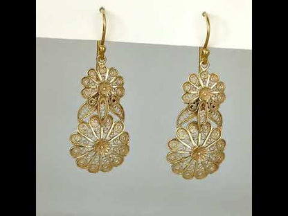Double Flower Filigree Drop Earrings with Openwork Detail