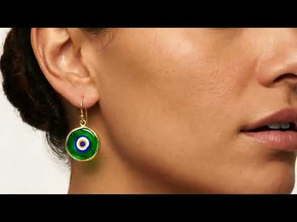 Green Evil Eye Dangle Earring with Round Glass Bead