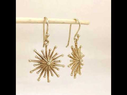 Round Starburst Drop Earrings with Radiating Sculptural Detail