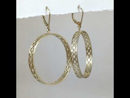 Open Hoop Drop Earrings with Lattice Cutout Detail