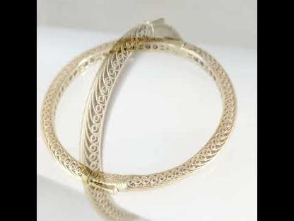 Filigree Hinged Bangle Bracelet with Click Top Easy Clasp