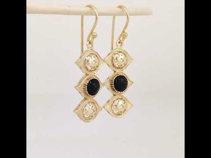 Openwork Marquise Drop Earrings with Black Onyx