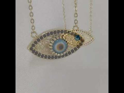 Evil Eye Gold Necklace 18k Gold Over Bronze Nazar Pendant Black CZ Turkish Protection Jewelry