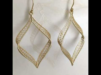 Ribbon Marquise Filigree Dangle Earrings with Sculptural Contour
