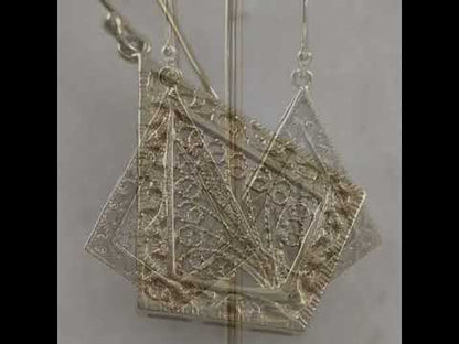 Diamond-Shaped Filigree Drop Earrings with Textured Border