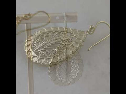Teardrop Filigree Earrings with Textured Border