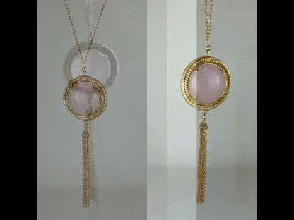 Rose Quartz Pendant Necklace with Tassel and Filigree Accents
