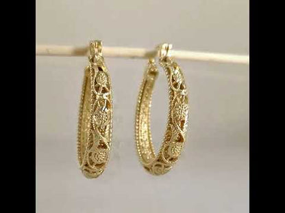 Elegant Floral Filigree Gold Hoop Earrings – Handcrafted in Istanbul