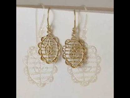 Oval Floral Openwork Drop Earrings