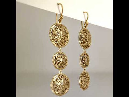 Triple Filigree Disc Drop Earrings