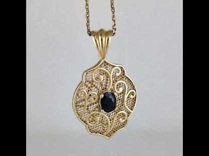 Scroll Pattern Pendant Black Spinel Statement Jewelry