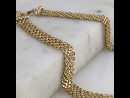Wide Bismark Choker Necklace with Diamond-Cut Links and Cable End Caps – 16 In+2in. - 6 row